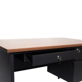 Cambridge Commercial Grade 30x48 Right Side Single Pedestal Desk with 3 Locking Drawers, Walnut Top and Black Frame