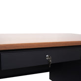 Cambridge Commercial Grade 30x48 Right Side Single Pedestal Desk with 3 Locking Drawers, Walnut Top and Black Frame