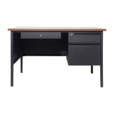 Cambridge Commercial Grade 30x48 Right Side Single Pedestal Desk with 3 Locking Drawers, Walnut Top and Black Frame
