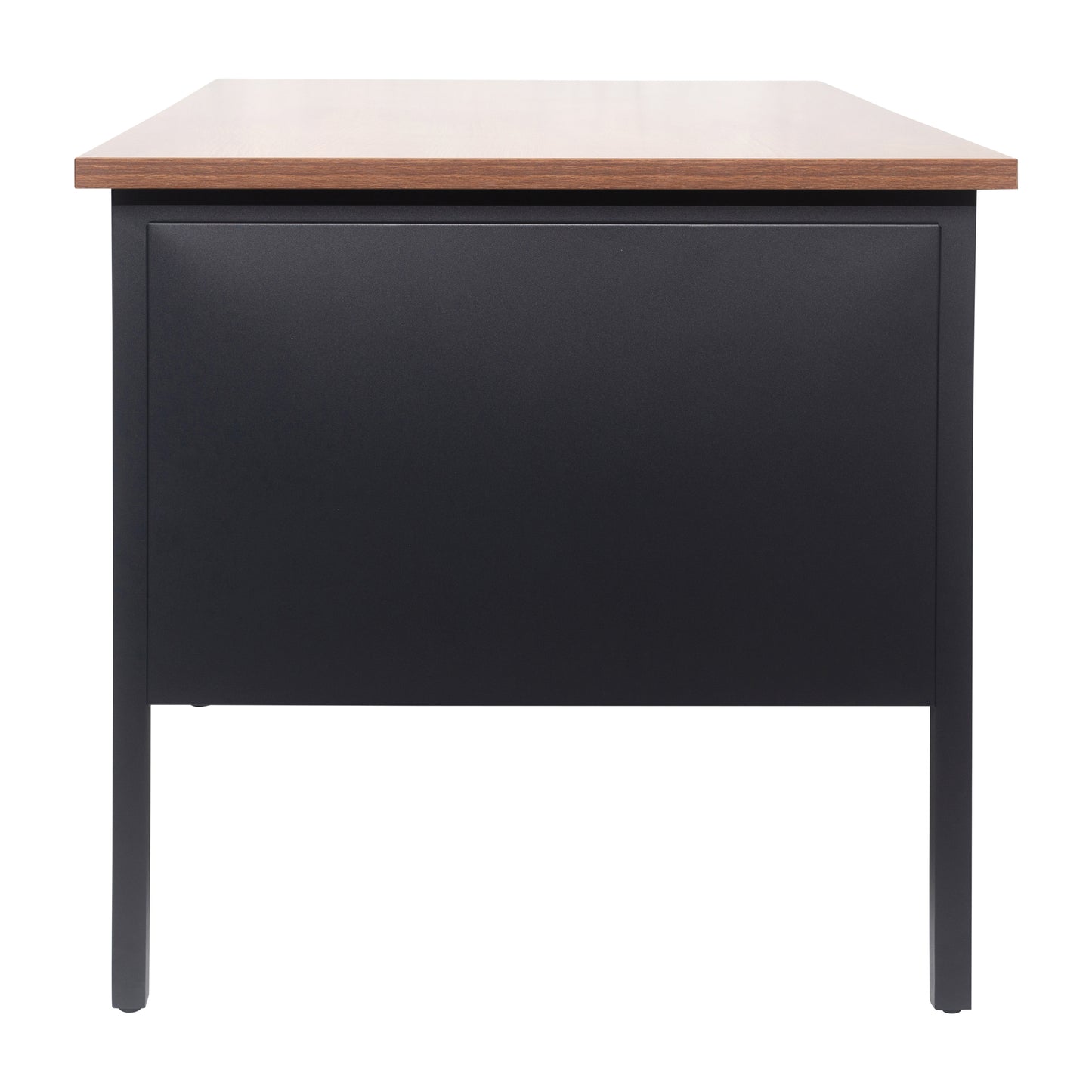 Cambridge Commercial Grade 30x48 Right Side Single Pedestal Desk with 3 Locking Drawers, Walnut Top and Black Frame