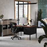 Cambridge Commercial Grade 30x48 Right Side Single Pedestal Desk with 3 Locking Drawers, Walnut Top and Black Frame