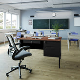 Cambridge Commercial Grade 30x48 Right Side Single Pedestal Desk with 3 Locking Drawers, Walnut Top and Black Frame