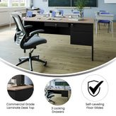 Cambridge Commercial Grade 30x60 Right Side Single Pedestal Desk with 3 Locking Drawers, White Oak Top and Black Frame