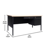 Cambridge Commercial Grade 30x60 Right Side Single Pedestal Desk with 3 Locking Drawers, White Oak Top and Black Frame