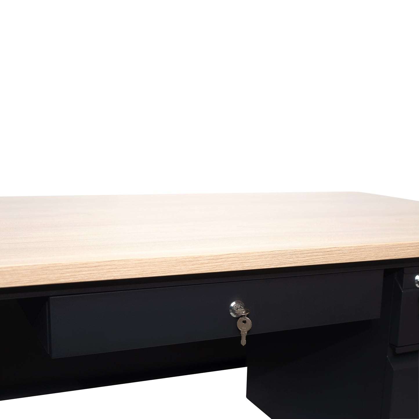 Cambridge Commercial Grade 30x60 Right Side Single Pedestal Desk with 3 Locking Drawers, White Oak Top and Black Frame