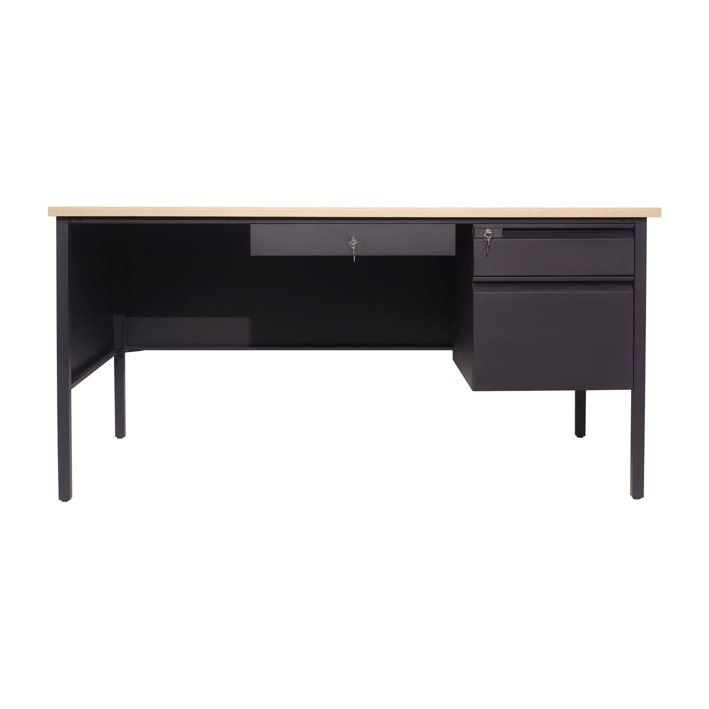 Cambridge Commercial Grade 30x60 Right Side Single Pedestal Desk with 3 Locking Drawers, White Oak Top and Black Frame