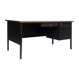 Cambridge Commercial Grade 30x60 Right Side Single Pedestal Desk with 3 Locking Drawers, Walnut Top and Black Frame