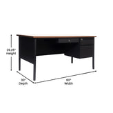 Cambridge Commercial Grade 30x60 Right Side Single Pedestal Desk with 3 Locking Drawers, Walnut Top and Black Frame