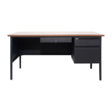 Cambridge Commercial Grade 30x60 Right Side Single Pedestal Desk with 3 Locking Drawers, Walnut Top and Black Frame