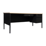 Cambridge Commercial Grade 30x70 Right Side Single Pedestal Desk with 3 Locking Drawers, White Oak Top and Black Frame