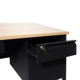 Cambridge Commercial Grade 30x70 Right Side Single Pedestal Desk with 3 Locking Drawers, White Oak Top and Black Frame