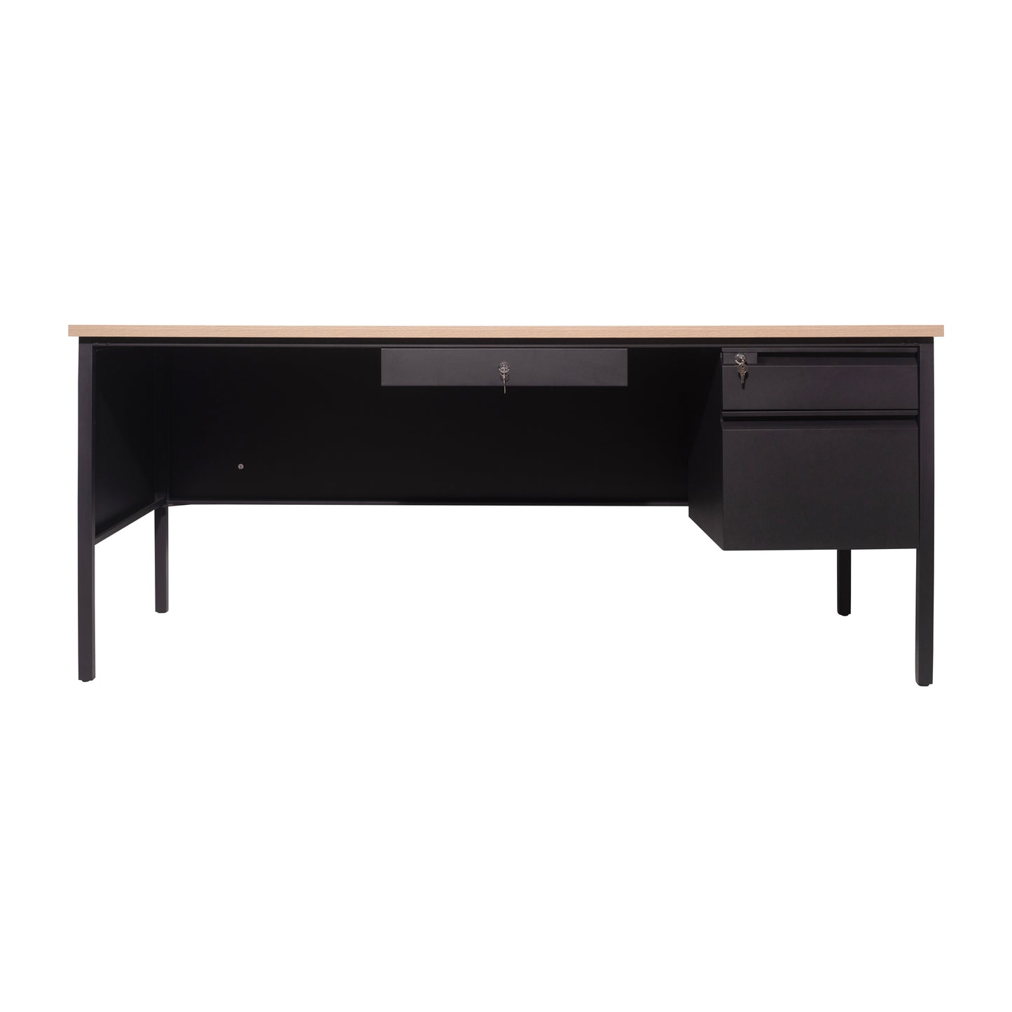Cambridge Commercial Grade 30x70 Right Side Single Pedestal Desk with 3 Locking Drawers, White Oak Top and Black Frame