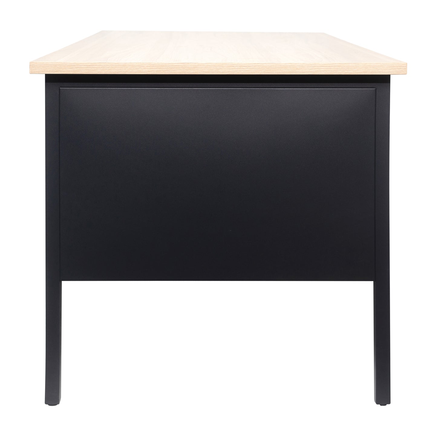 Cambridge Commercial Grade 30x70 Right Side Single Pedestal Desk with 3 Locking Drawers, White Oak Top and Black Frame