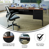 Cambridge Commercial Grade 30x70 Right Side Single Pedestal Desk with 3 Locking Drawers, Walnut Top and Black Frame