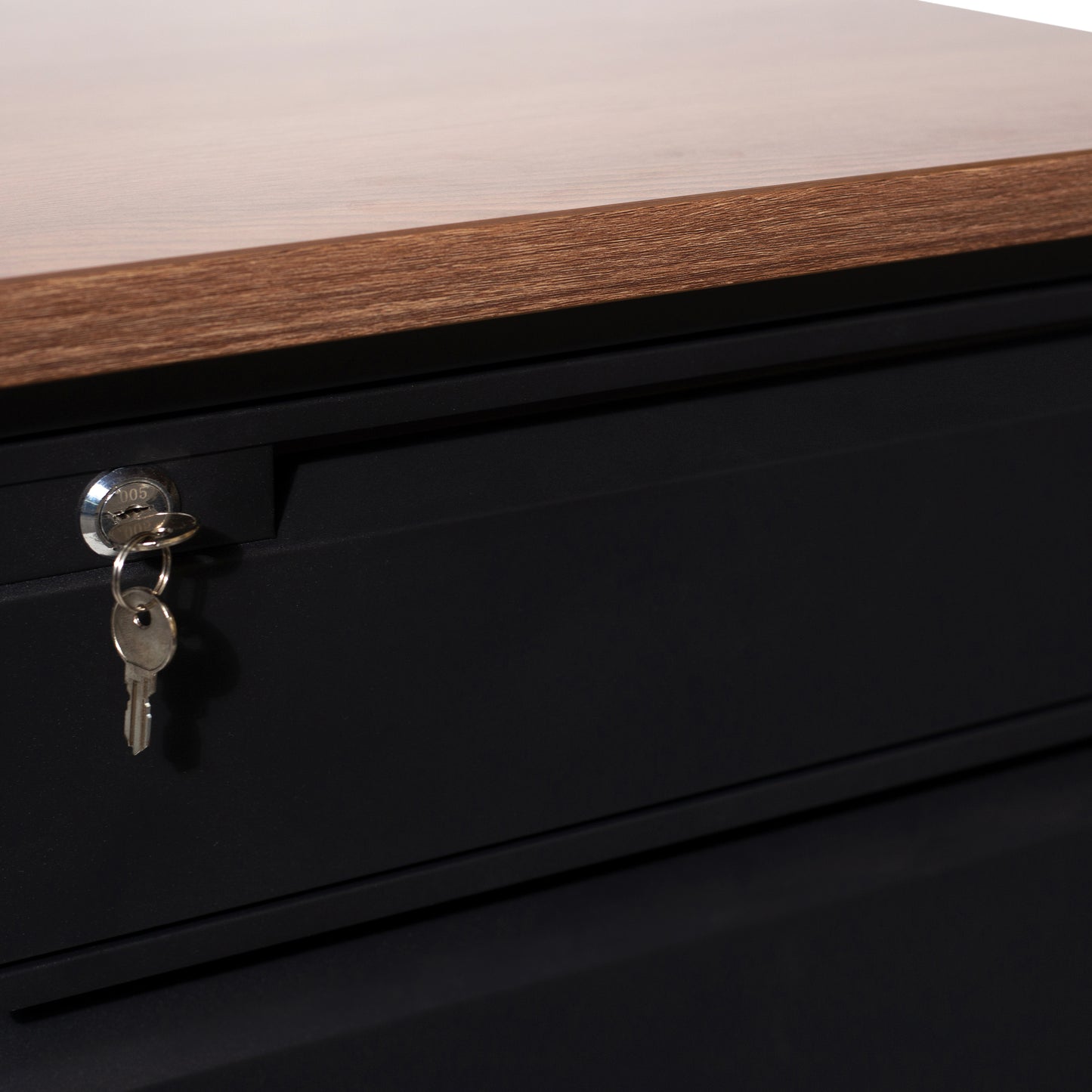 Cambridge Commercial Grade 30x70 Right Side Single Pedestal Desk with 3 Locking Drawers, Walnut Top and Black Frame