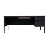 Cambridge Commercial Grade 30x70 Right Side Single Pedestal Desk with 3 Locking Drawers, Walnut Top and Black Frame