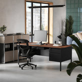 Cambridge Commercial Grade 30x70 Right Side Single Pedestal Desk with 3 Locking Drawers, Walnut Top and Black Frame
