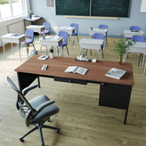 Cambridge Commercial Grade 30x70 Right Side Single Pedestal Desk with 3 Locking Drawers, Walnut Top and Black Frame