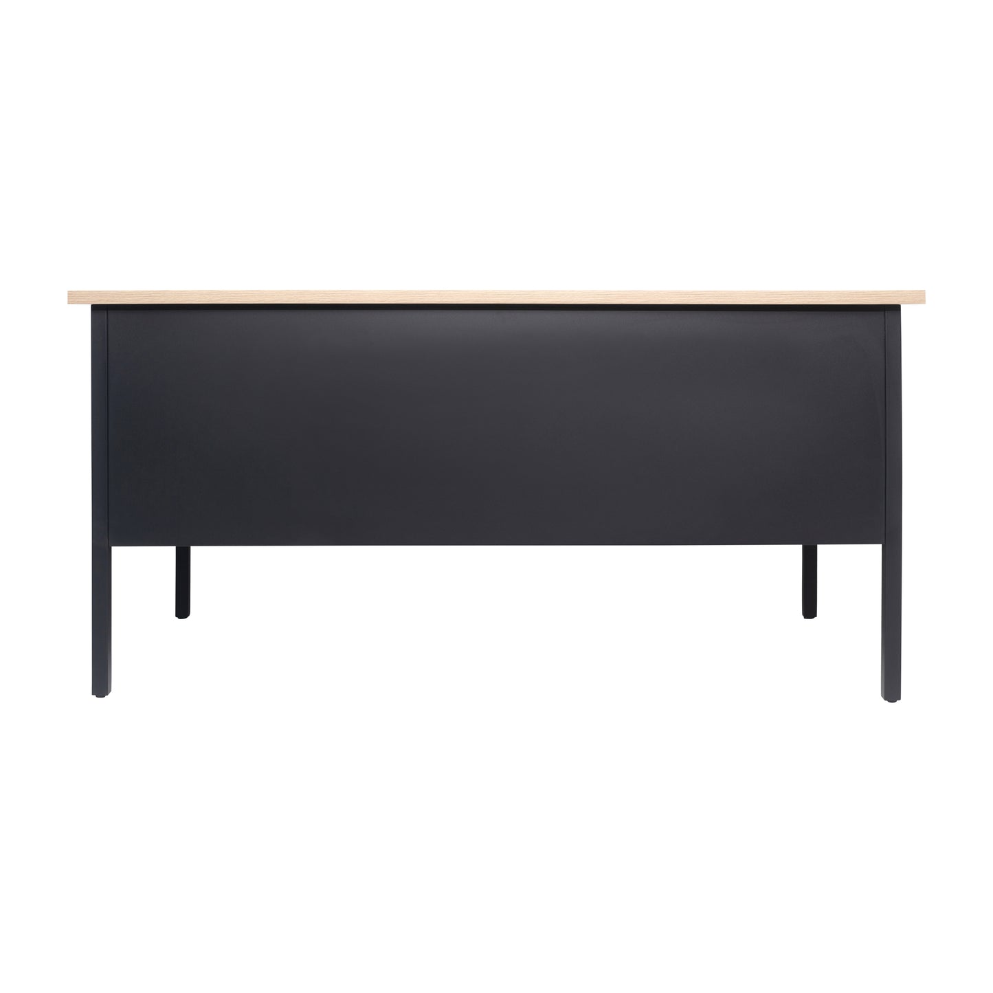 Cambridge Commercial Grade 30x60 Double Pedestal Desk with 5 Locking Drawers, White Oak Top and Black Frame