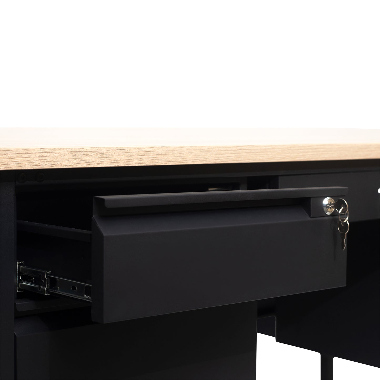 Cambridge Commercial Grade 30x60 Double Pedestal Desk with 5 Locking Drawers, White Oak Top and Black Frame