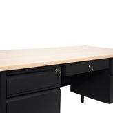 Cambridge Commercial Grade 30x60 Double Pedestal Desk with 5 Locking Drawers, White Oak Top and Black Frame