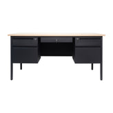 Cambridge Commercial Grade 30x60 Double Pedestal Desk with 5 Locking Drawers, White Oak Top and Black Frame