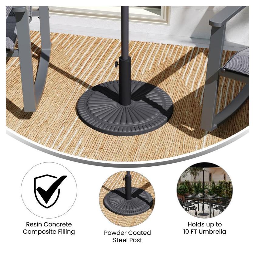 Kona Universal Black Cement Patio Umbrella Base with Sunburst Pattern