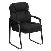 Isla Black Microfiber Executive Side Reception Chair with Lumbar Support and Sled Base