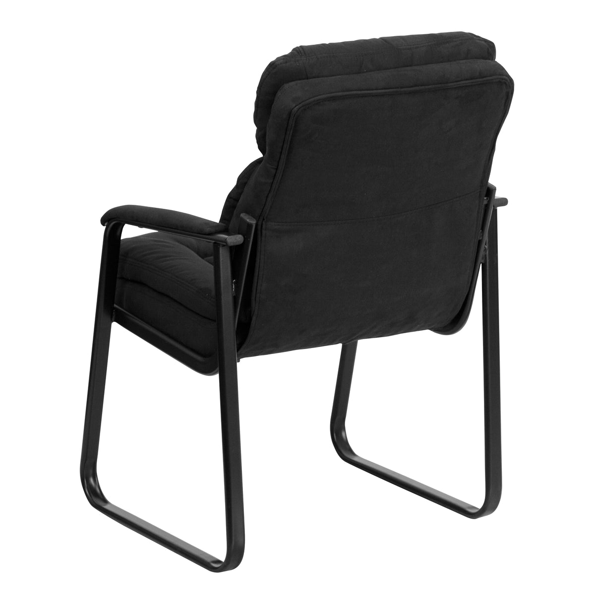 Isla Black Microfiber Executive Side Reception Chair with Lumbar Support and Sled Base