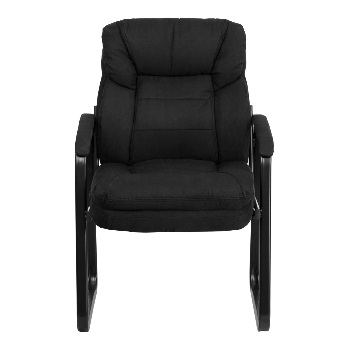 Isla Black Microfiber Executive Side Reception Chair with Lumbar Support and Sled Base