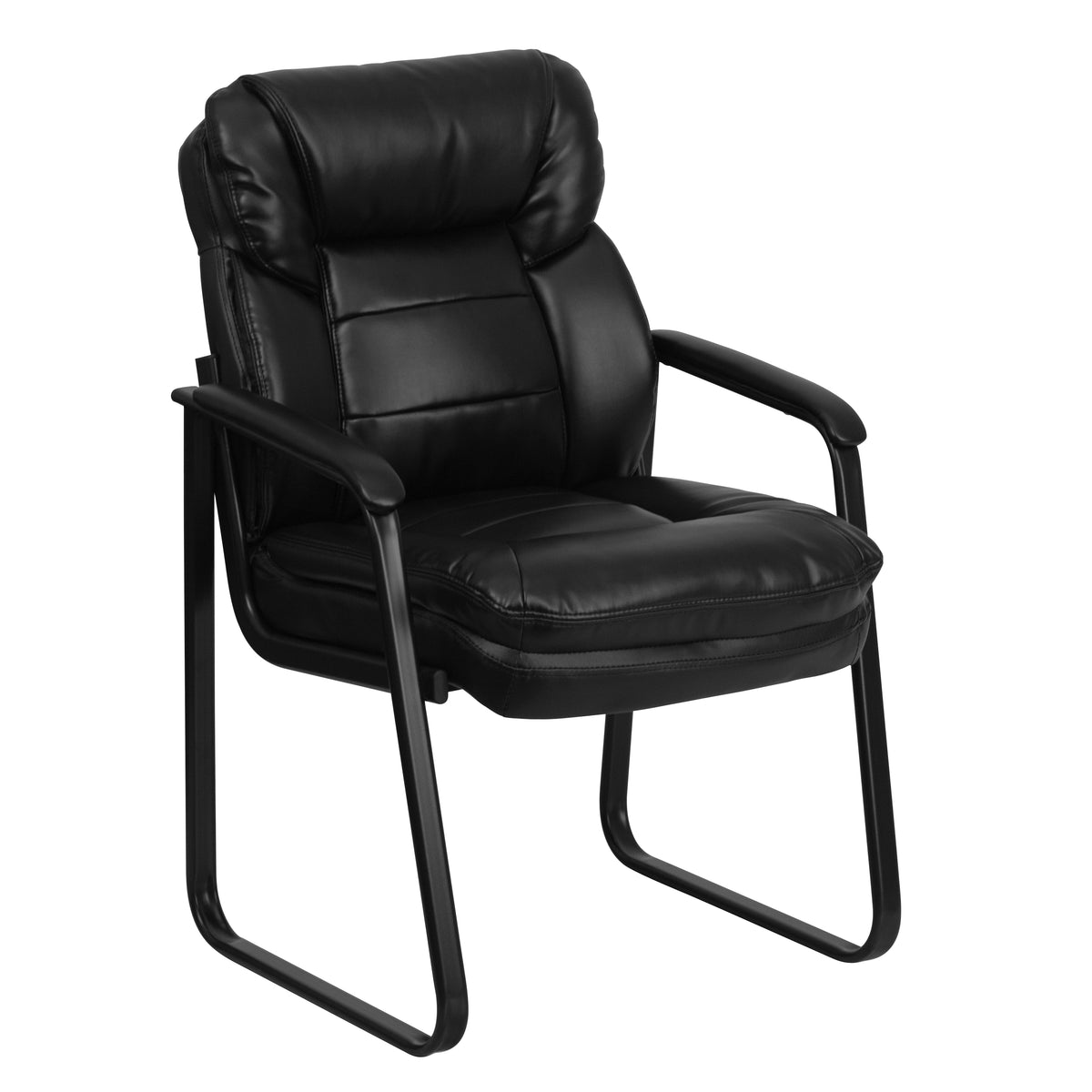 Isla Black LeatherSoft Executive Side Reception Chair with Lumbar Support and Sled Base