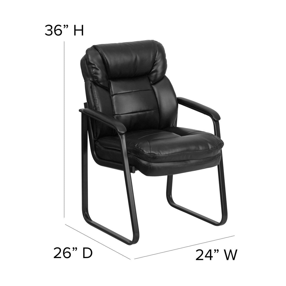 Isla Black LeatherSoft Executive Side Reception Chair with Lumbar Support and Sled Base