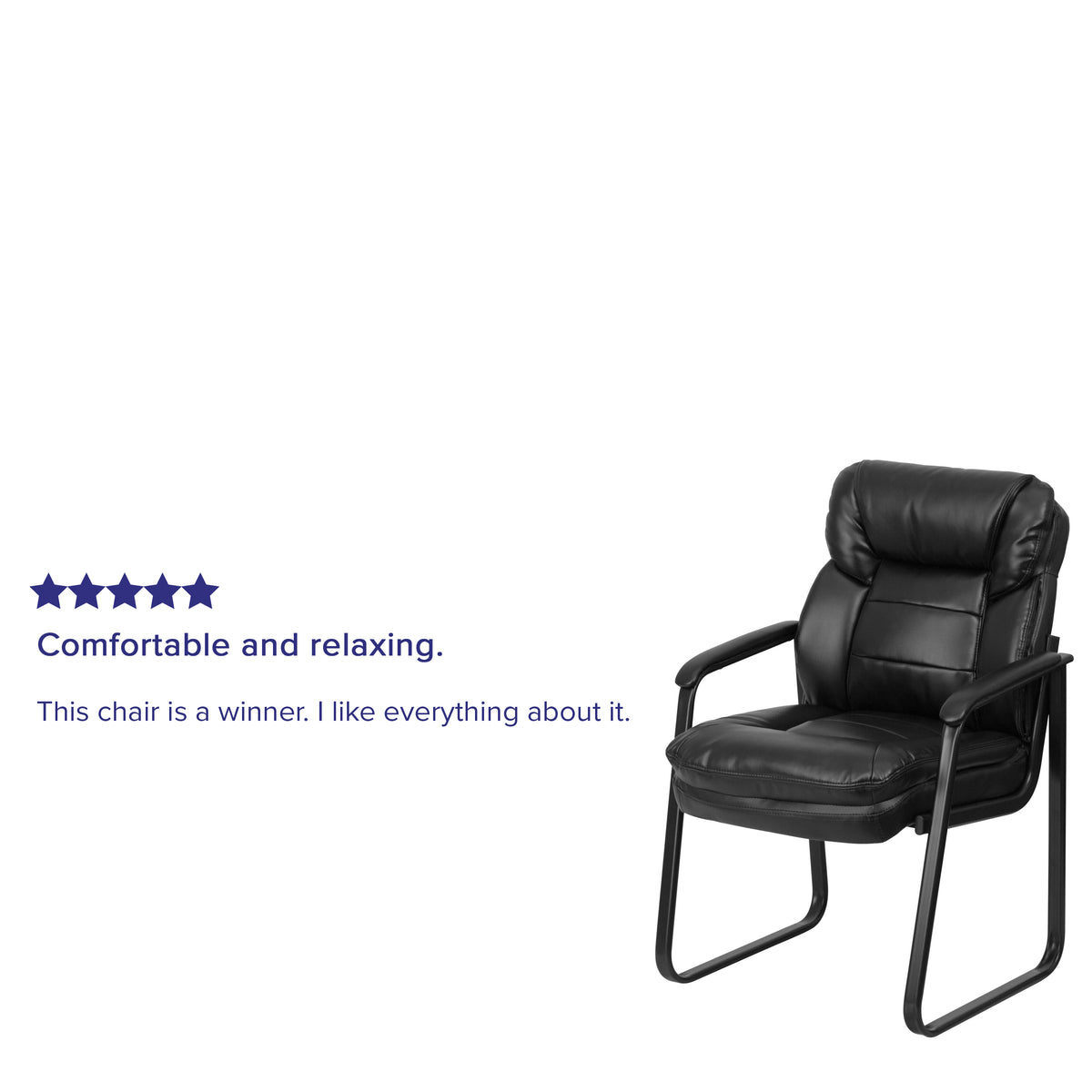 Isla Black LeatherSoft Executive Side Reception Chair with Lumbar Support and Sled Base