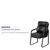 Isla Black LeatherSoft Executive Side Reception Chair with Lumbar Support and Sled Base