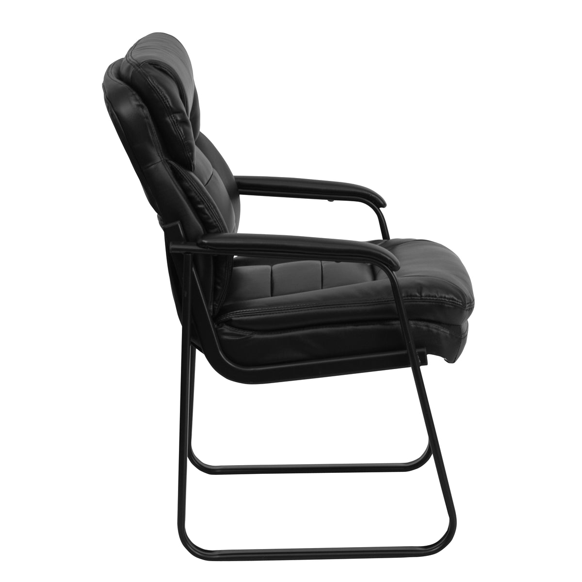 Isla Black LeatherSoft Executive Side Reception Chair with Lumbar Support and Sled Base