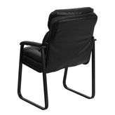 Isla Black LeatherSoft Executive Side Reception Chair with Lumbar Support and Sled Base