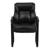 Isla Black LeatherSoft Executive Side Reception Chair with Lumbar Support and Sled Base
