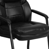 Isla Black LeatherSoft Executive Side Reception Chair with Lumbar Support and Sled Base