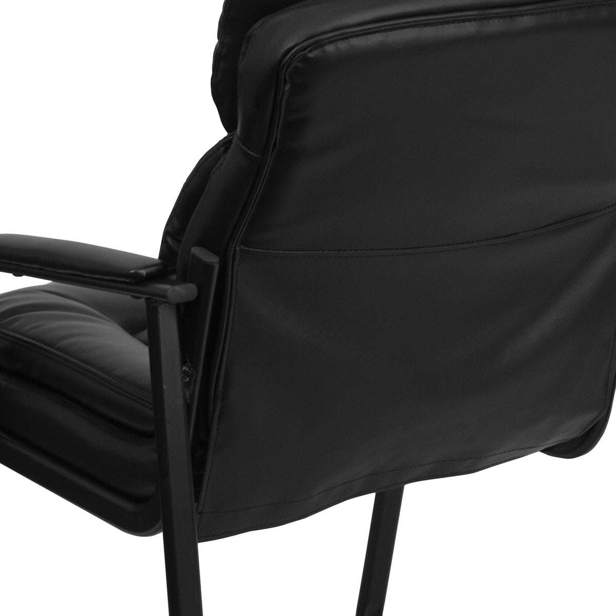 Isla Black LeatherSoft Executive Side Reception Chair with Lumbar Support and Sled Base