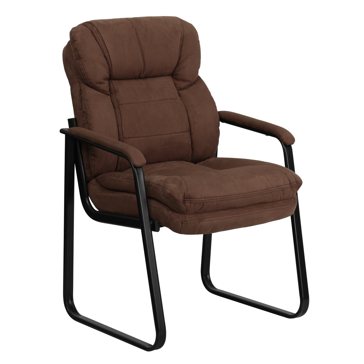 Isla Brown Microfiber Executive Side Reception Chair with Lumbar Support and Sled Base