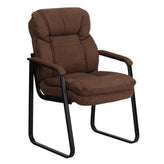 Isla Brown Microfiber Executive Side Reception Chair with Lumbar Support and Sled Base