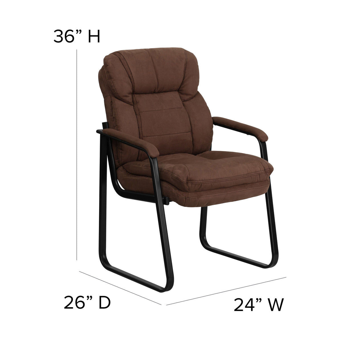 Isla Brown Microfiber Executive Side Reception Chair with Lumbar Support and Sled Base