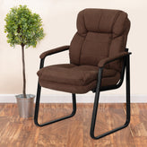 Isla Brown Microfiber Executive Side Reception Chair with Lumbar Support and Sled Base