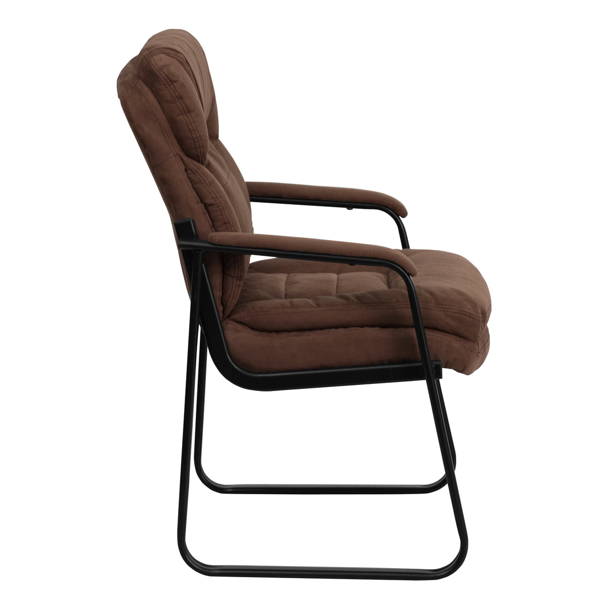 Isla Brown Microfiber Executive Side Reception Chair with Lumbar Support and Sled Base