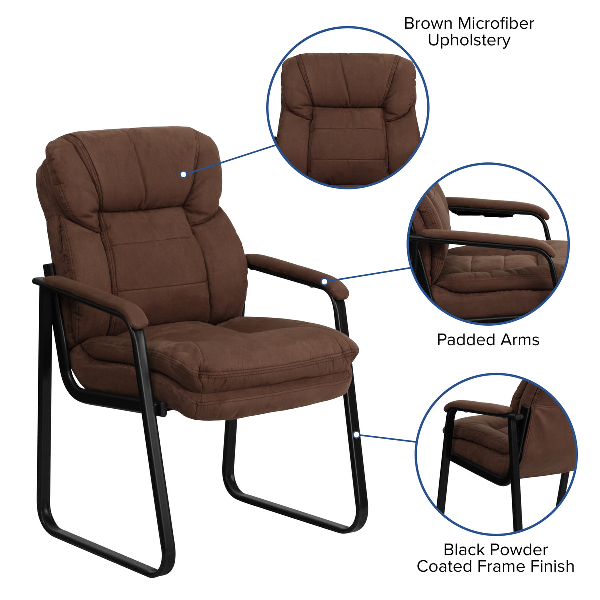 Isla Brown Microfiber Executive Side Reception Chair with Lumbar Support and Sled Base