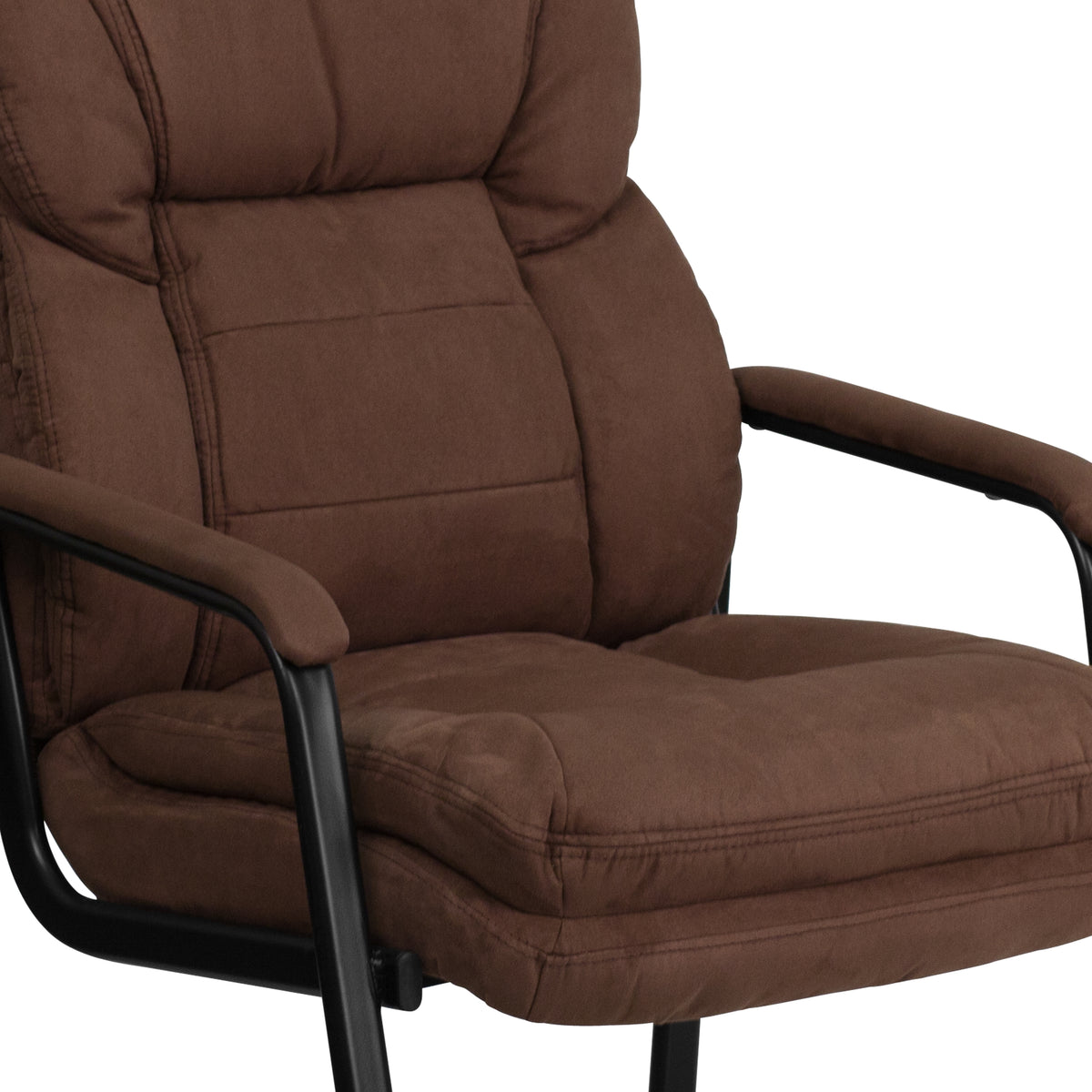 Isla Brown Microfiber Executive Side Reception Chair with Lumbar Support and Sled Base