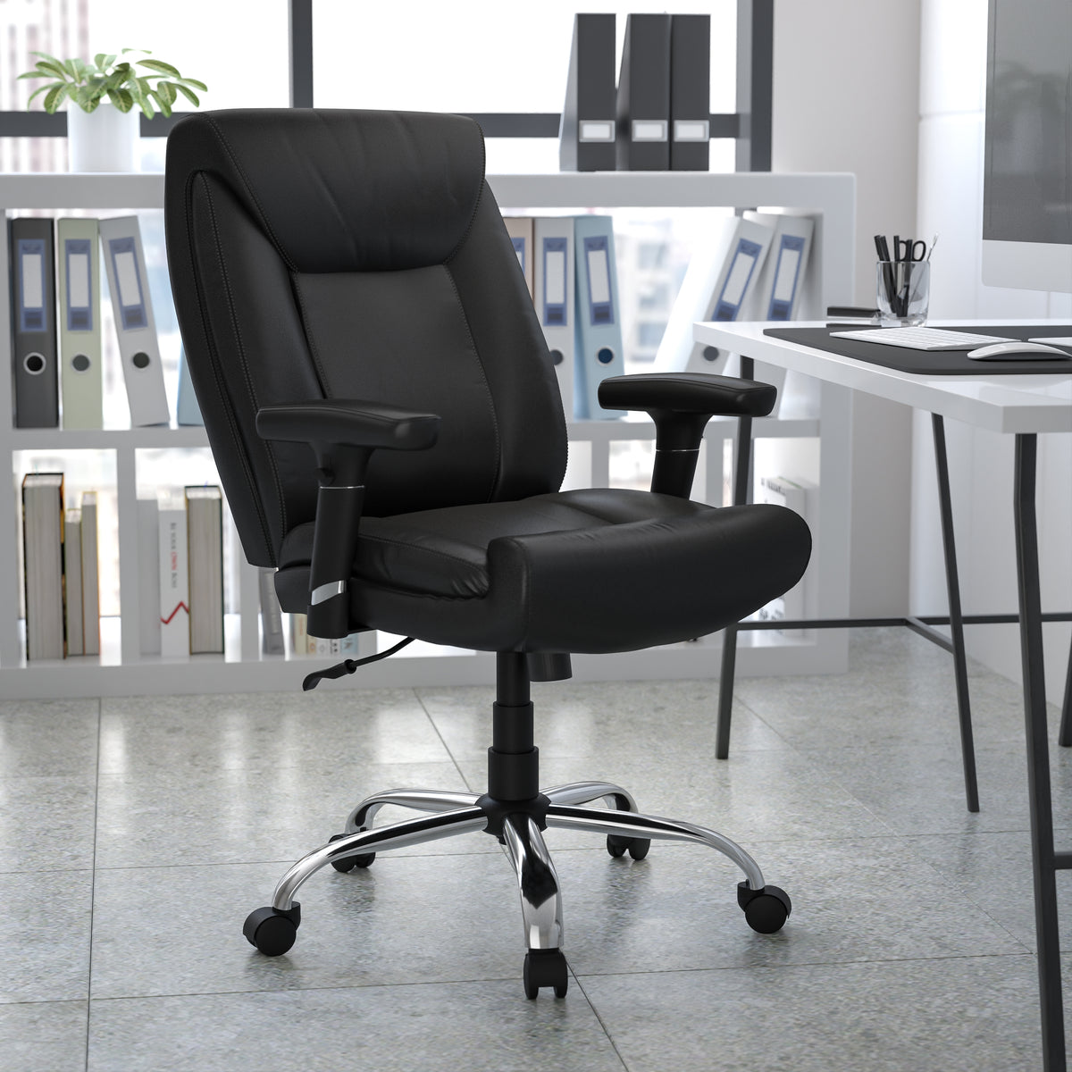 HERCULES Series Big & Tall 400 lb. Rated Black LeatherSoft Deep Tufted Ergonomic Task Office Chair with Adjustable Arms