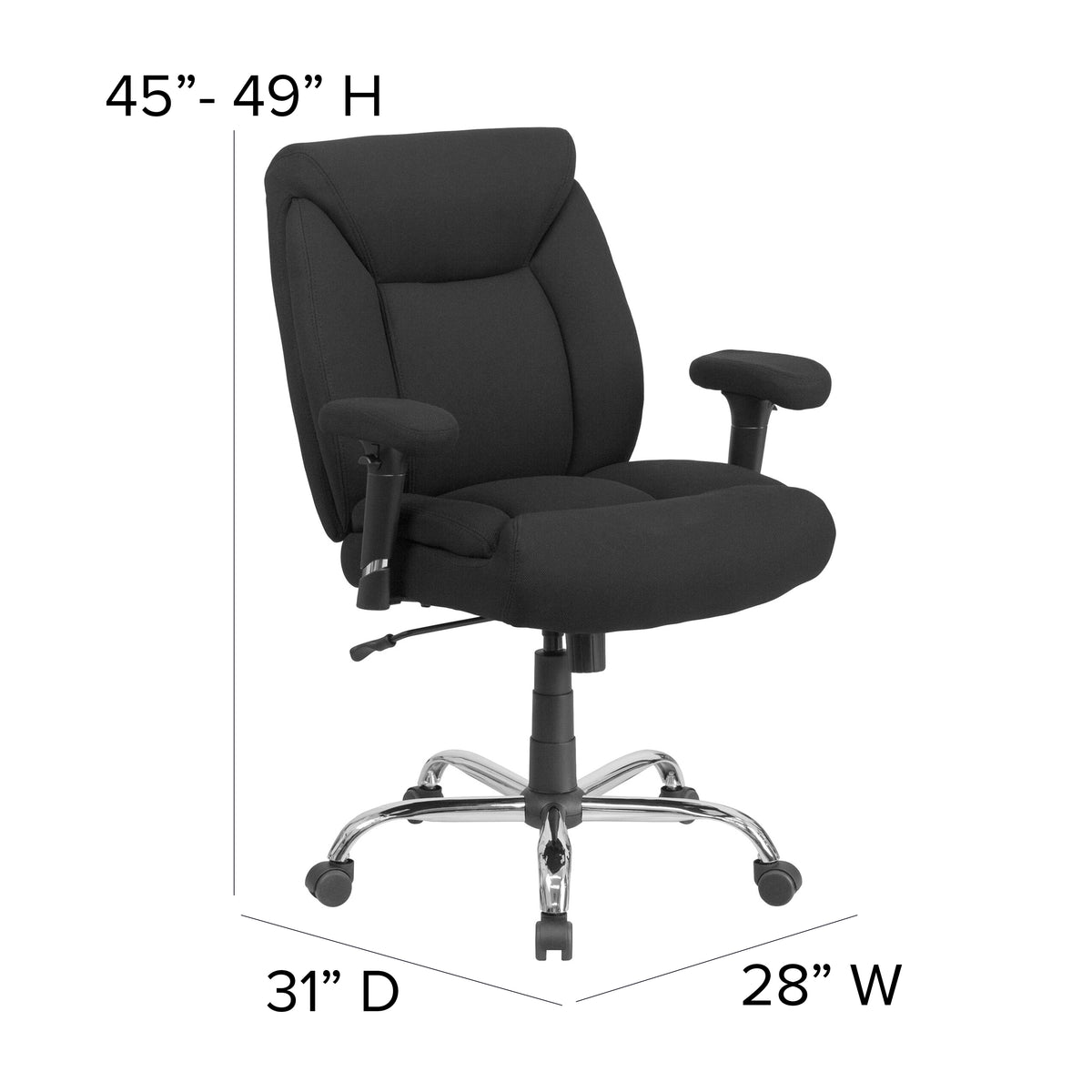 HERCULES Series 24/7 Intensive Use Big & Tall 500 lb. Rated Black Fabric Executive Ergonomic Office Chair with Loop Arms
