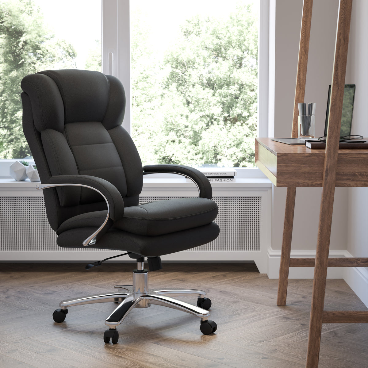 HERCULES Series 24/7 Intensive Use Big & Tall 500 lb. Rated Black Fabric Executive Ergonomic Office Chair with Loop Arms