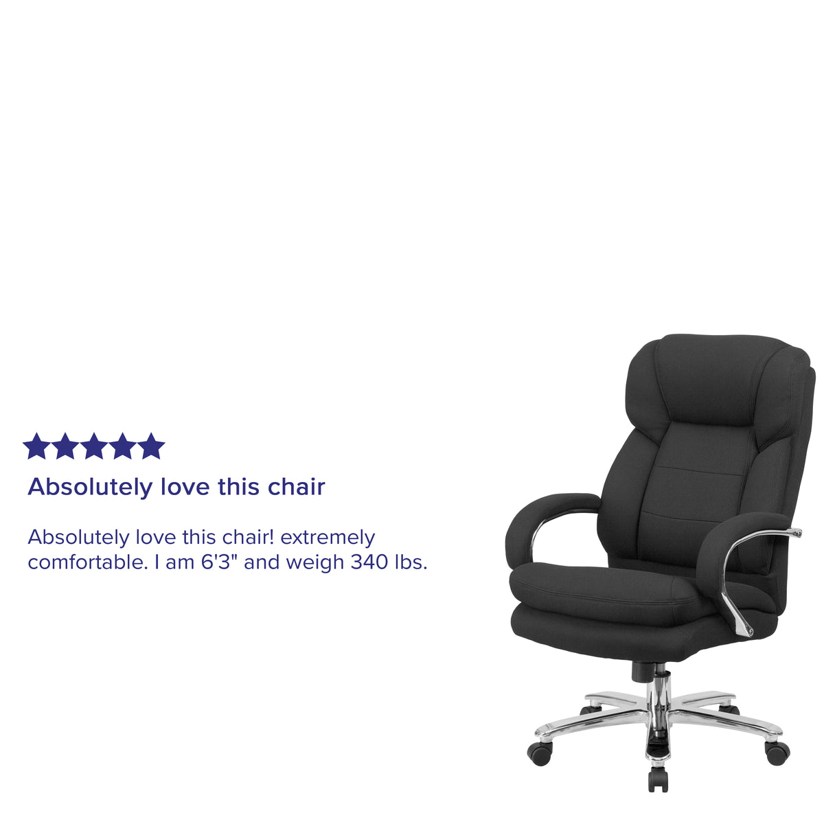 HERCULES Series 24/7 Intensive Use Big & Tall 500 lb. Rated Black Fabric Executive Ergonomic Office Chair with Loop Arms